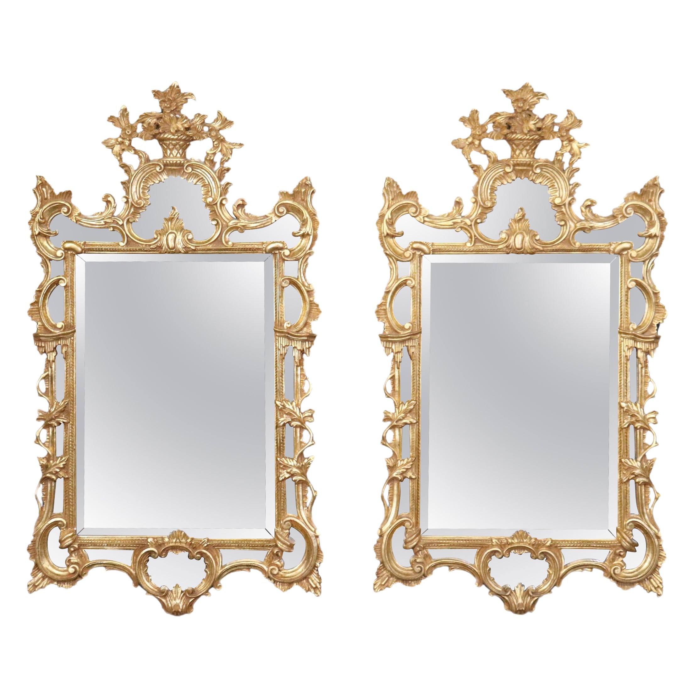 Fine Pair LaBarge Gilded Beveled French Louis XV Style Mirrors Made in Italy 