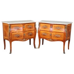 Pair of Kingwood and satinwood Marble Top French Louis XV Commodes 