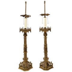 Pair of Belgian Rococo Style Gilt Table Lamps