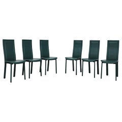 Set of 6 Cattelan Italia Green Leather High Back Chairs