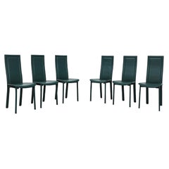 Vintage Set of 6 Handsome Green Leather Cattelan Italia High Back Dining Chairs