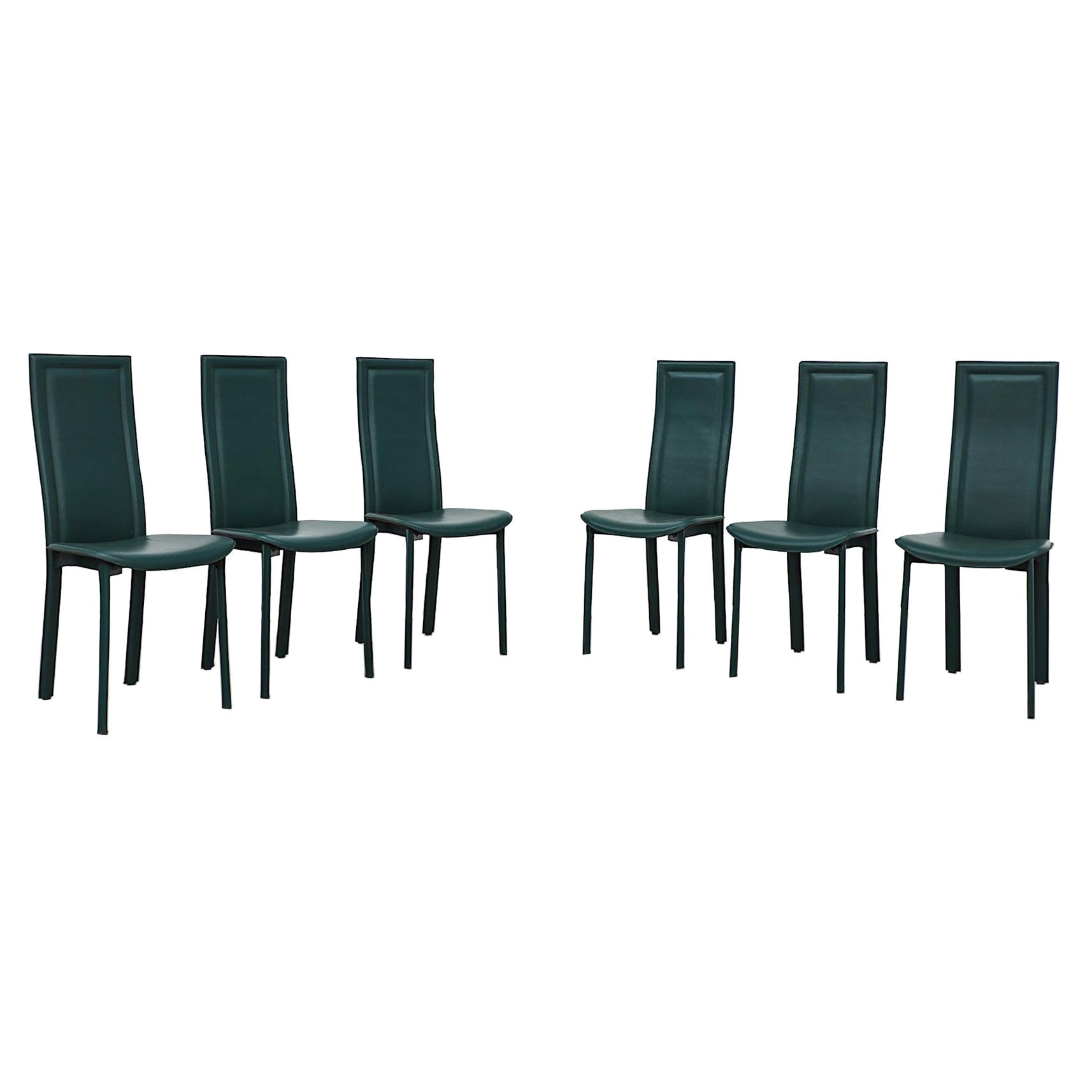 Juego de 6 sillas de comedor de respaldo alto Cattelan Italia de cuero verde