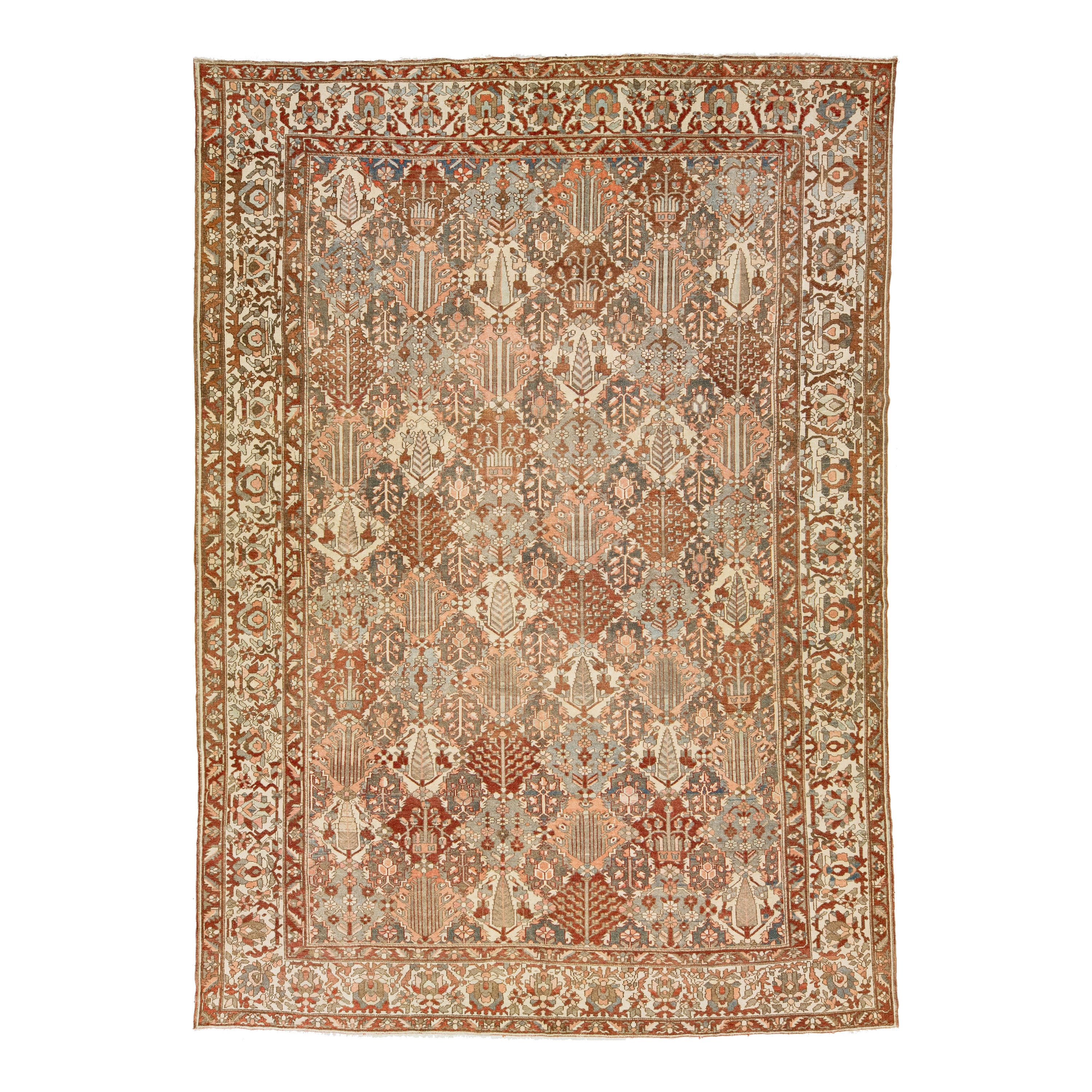Antique Multicolor Persian Bakhtiari Designed Wool Rug 