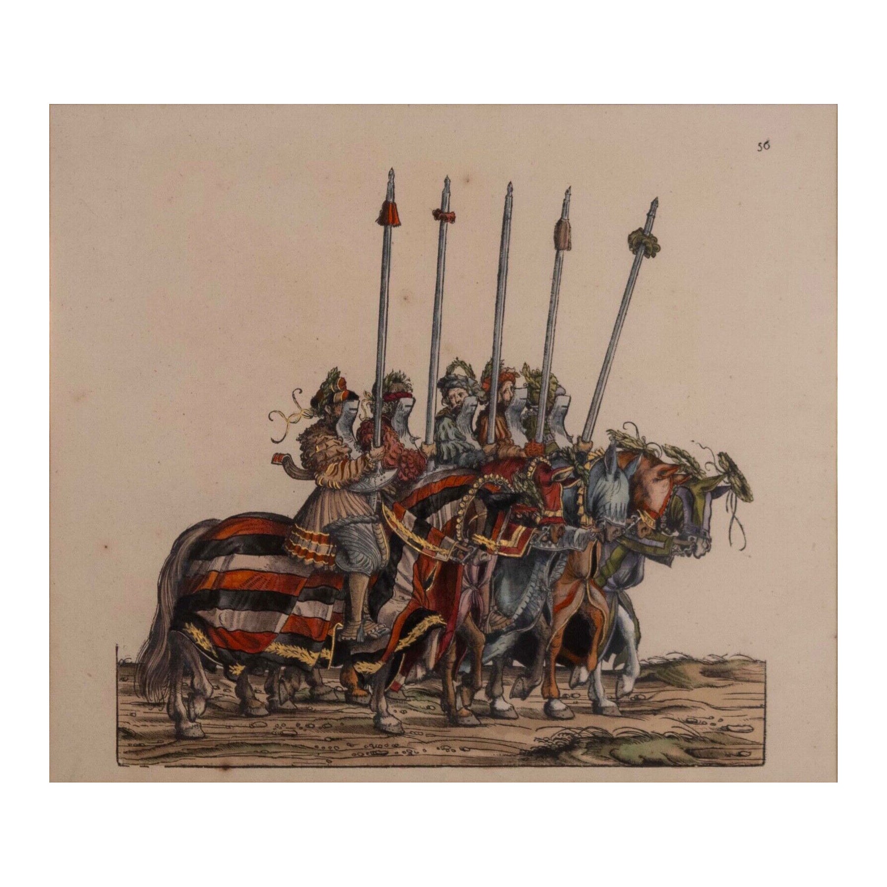Hans Burgkmair After Maximillian Pageant Medieval Antique Hand Colored Woodcut For Sale