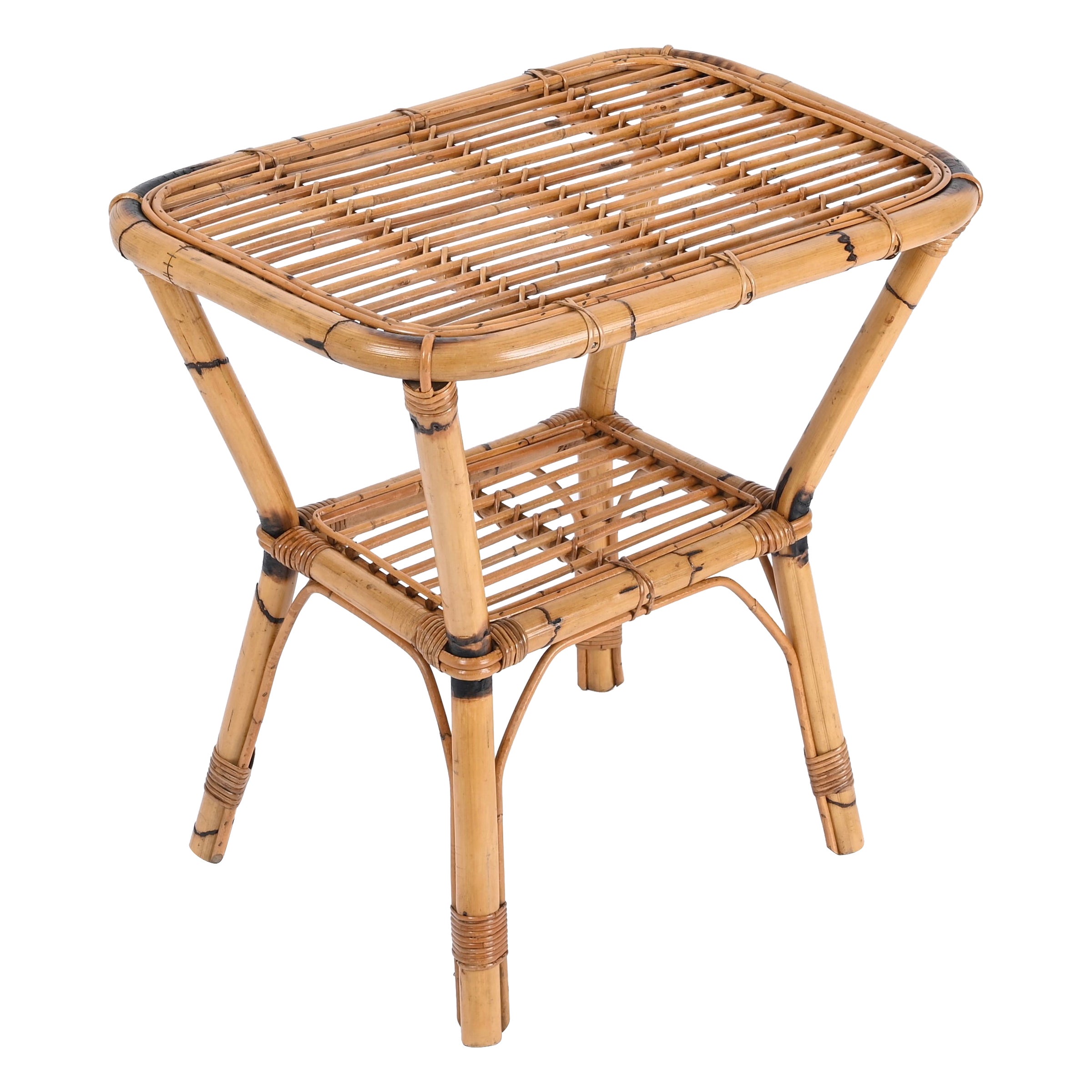 French Riviera Side or Coffee Table in Rattan, Bamboo and Wicker, Italy 1960s For Sale