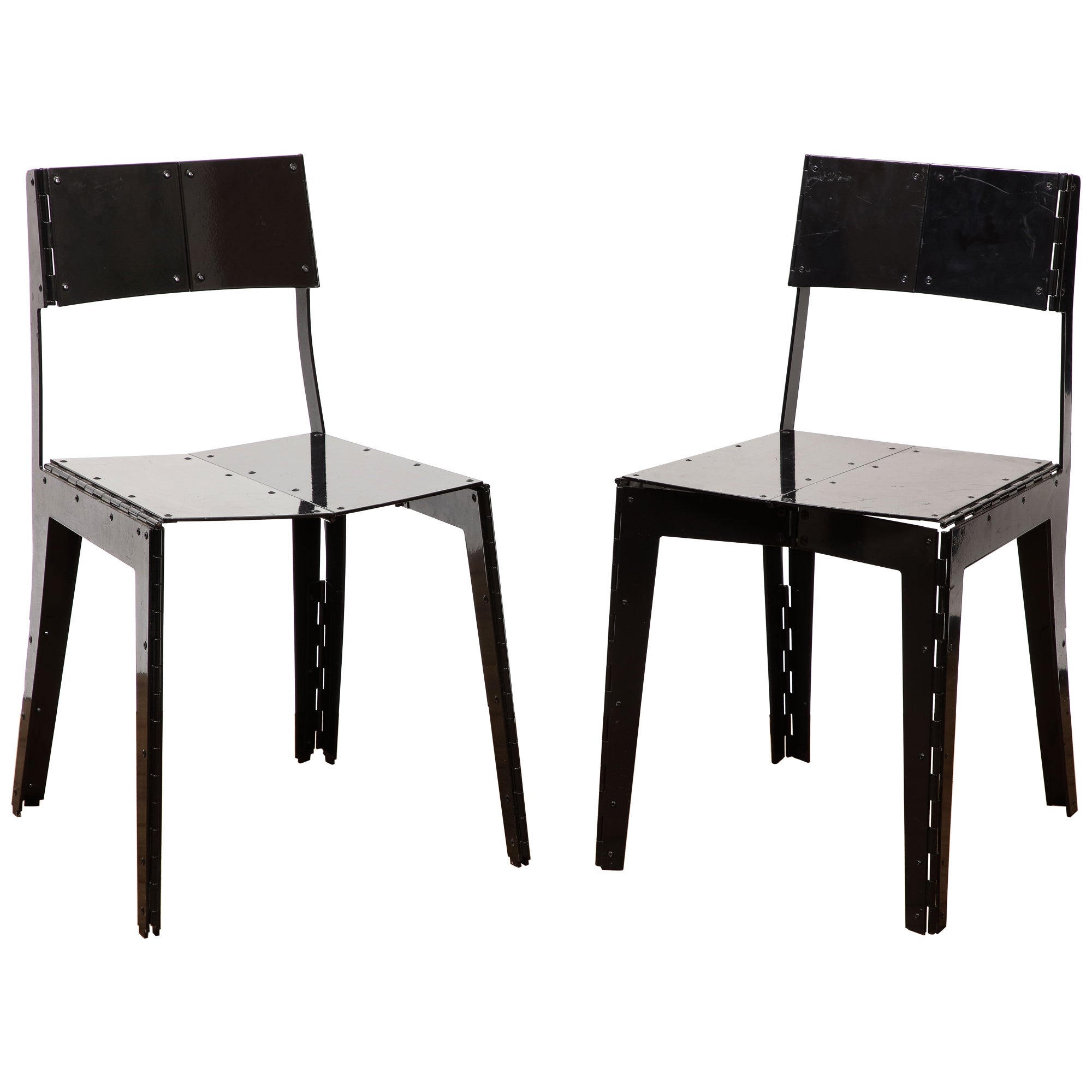 Pair of Cappellini Metal Folding "Stitch" Chairs in Black  For Sale