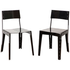 Pair of Cappellini Metal Folding "Stitch" Chairs in Black 