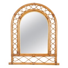 Retro French Riviera Arch Mirror in Rattan, Wicker and Bamboo, Italy 1960s