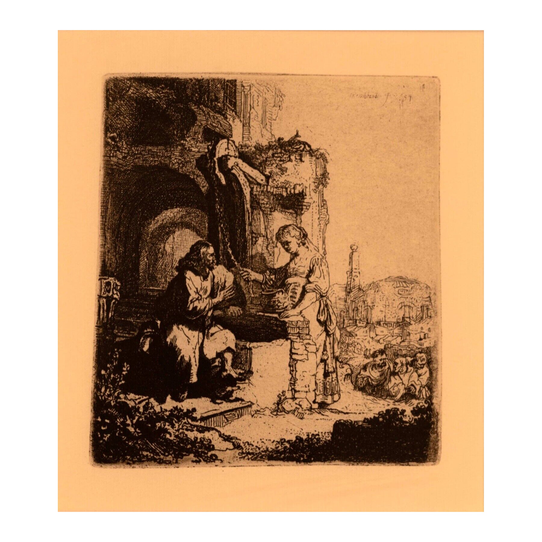 Rembrandt Van Rijn Christ and the Woman 1634 Radierung Millenium Edition Gerahmt