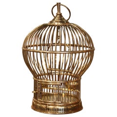 Early 20th Century French Napoleon III Brass Wire Birdcage with Dome Top