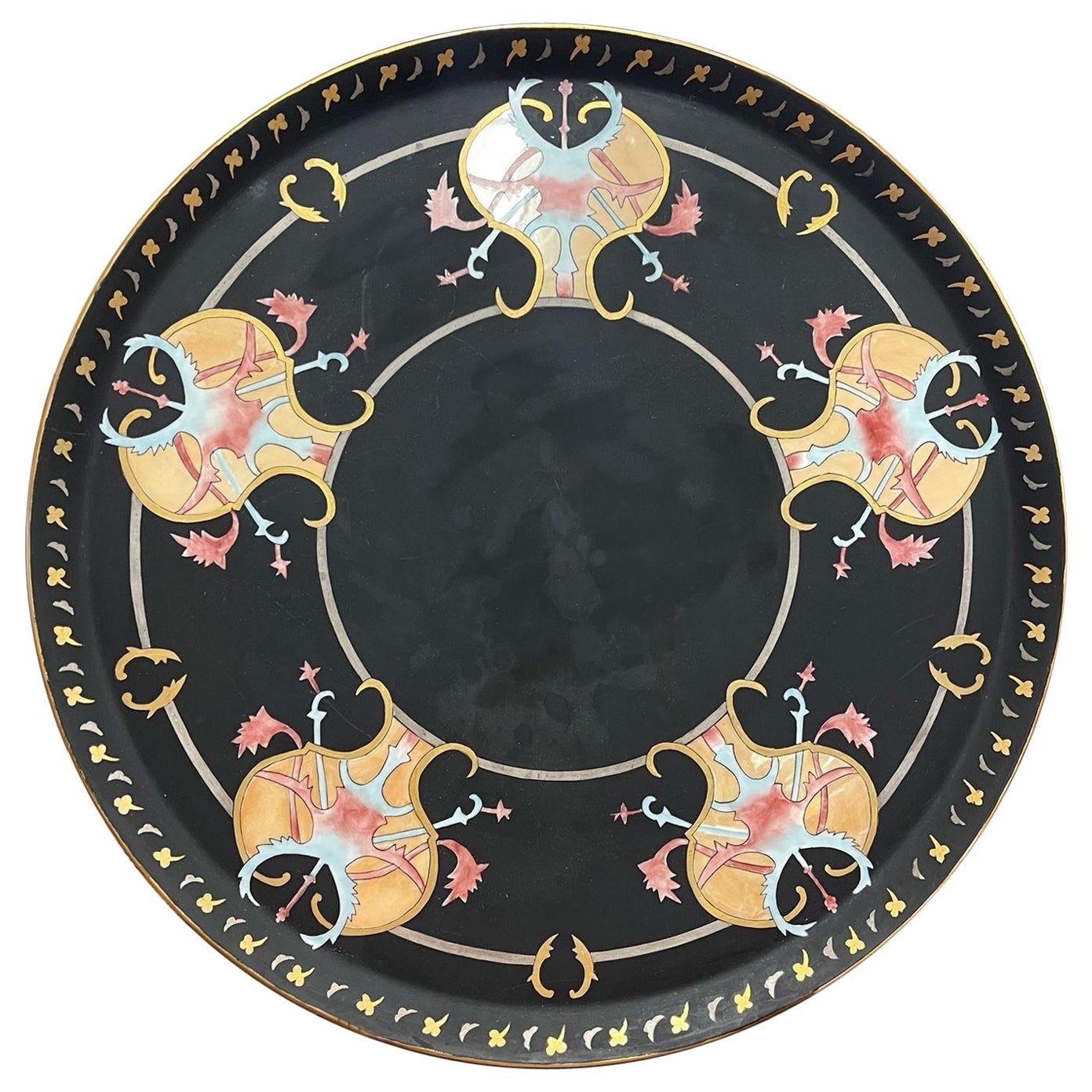 Vintage French Decorative Platter With Art Nouveau Motif For Sale