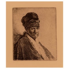 Buste of a Man 1630, gravure du millénaire encadrée par Rembrandt Van Rijn