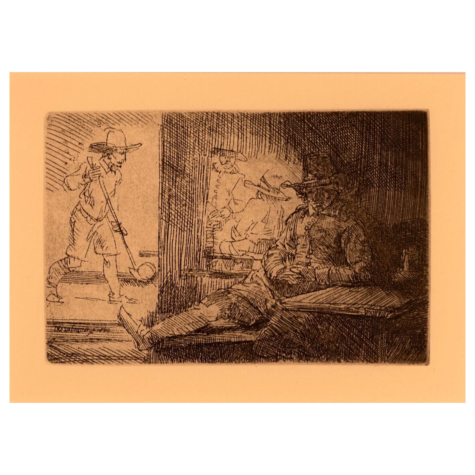 Rembrandt Van Rijn The Golf Player 1654 Etching Millenium Edition Framed For Sale