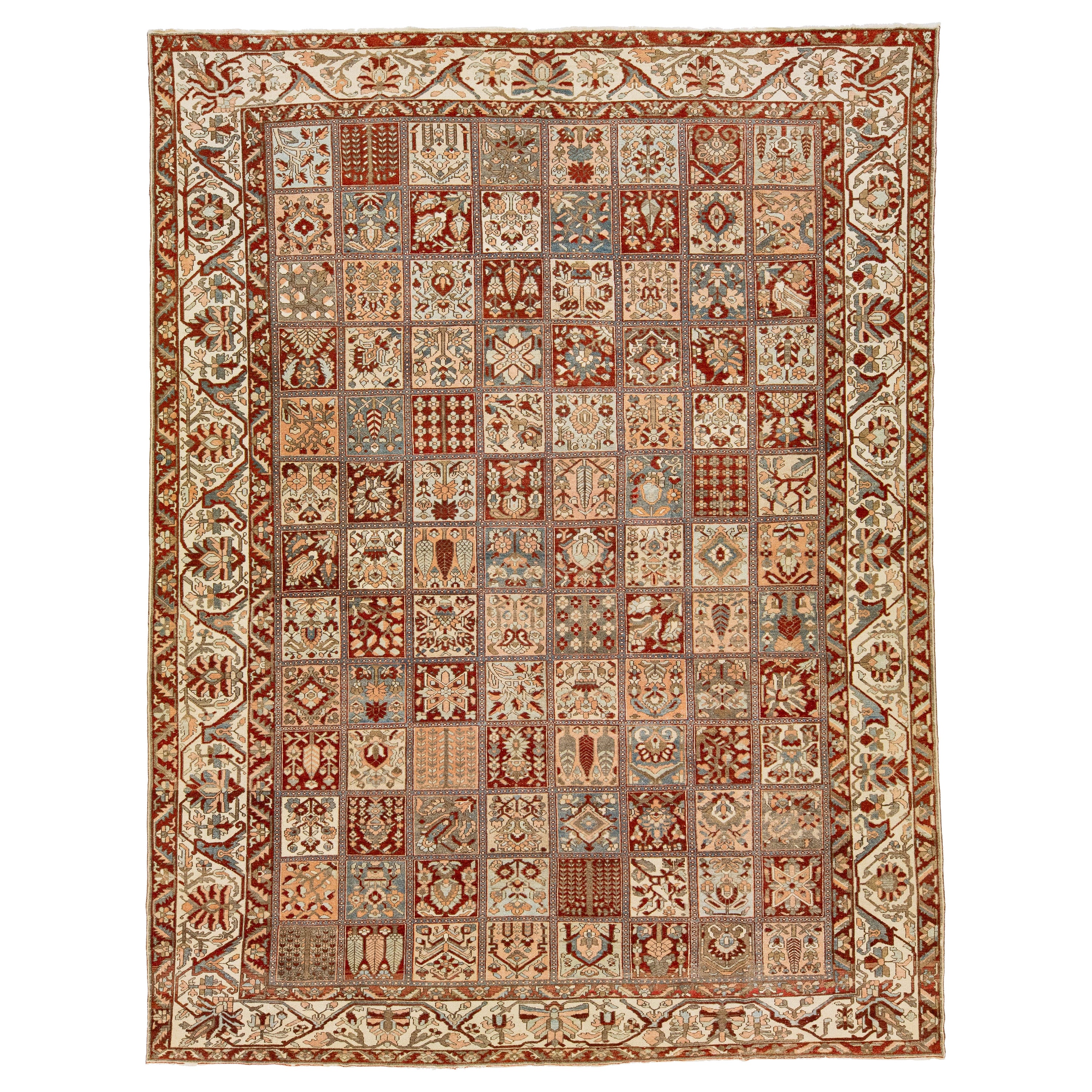 The Floral Persian Bakhtiari Rust Wool Rug Handcrafted in the 1920s im Angebot