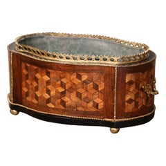 19th Century French Napoleon III Marquetry Walnut and Bronze Bombe Jardinière