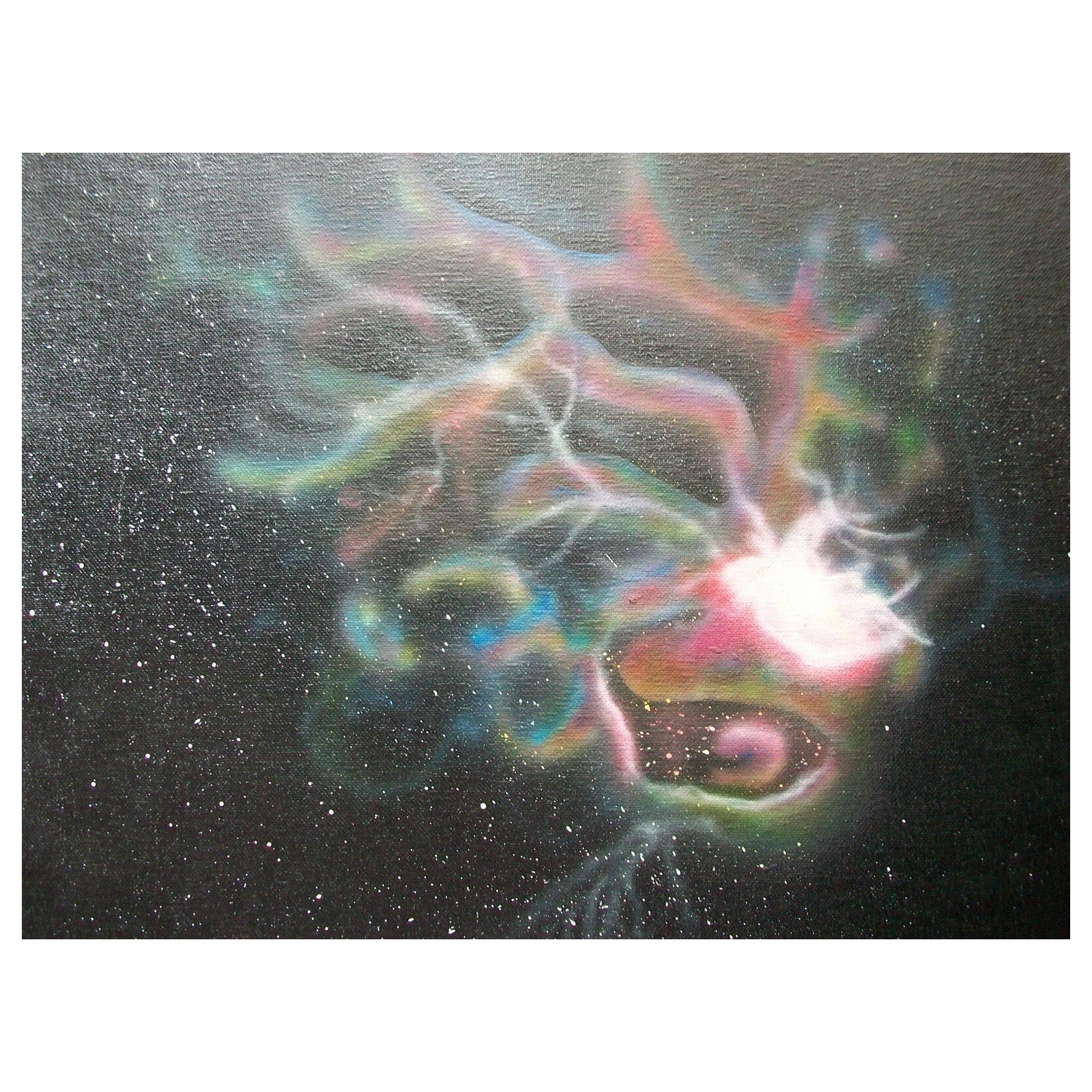 AURORA BOREALIS (Northern Lights) Vintage Oil Painting - Unsigned - Late 20th C. For Sale