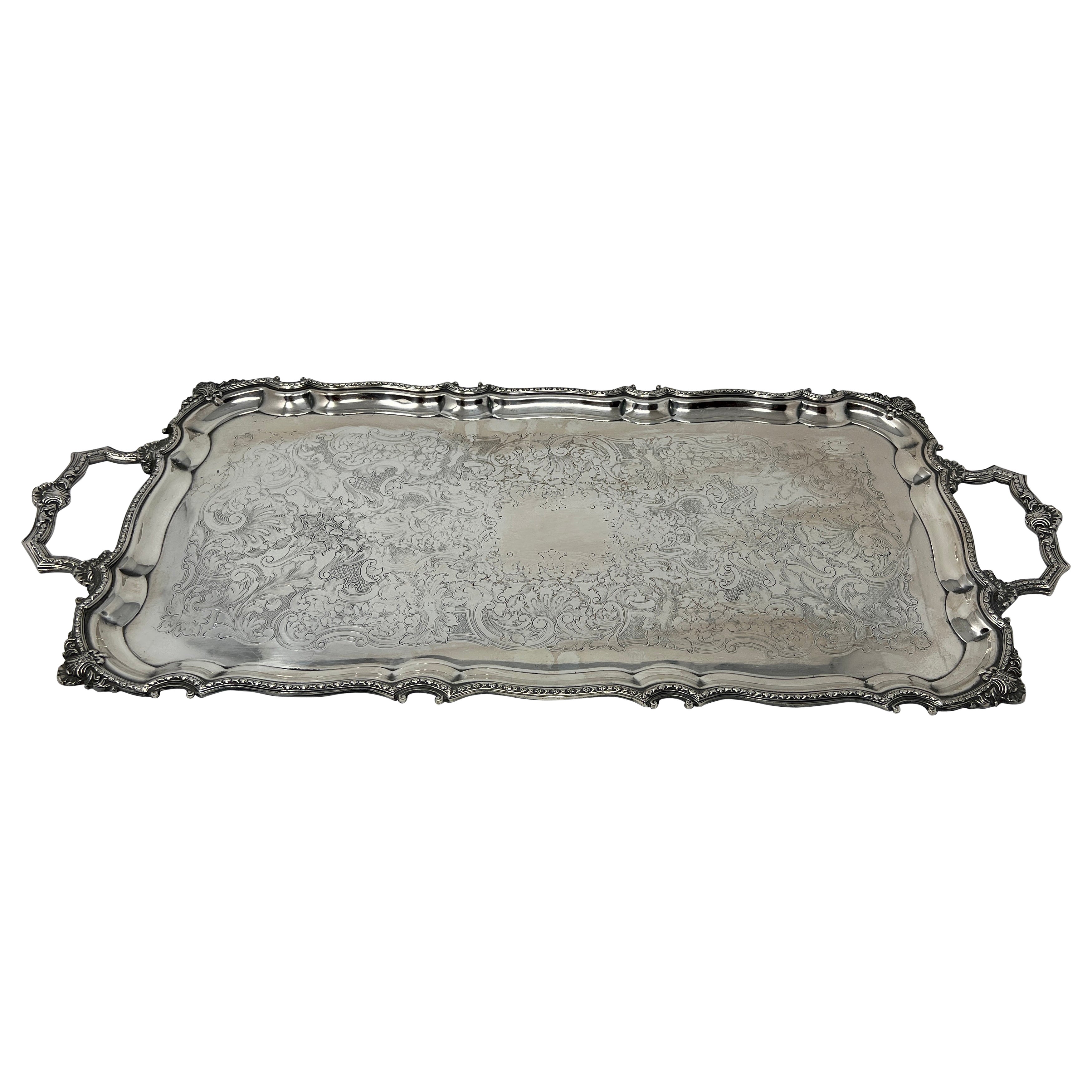 Antique English Silver Plate Drinks Tray, Circa 1920's. For Sale