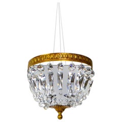 Late 20th Century Brass and Crystal Basket Sconces - a Pair