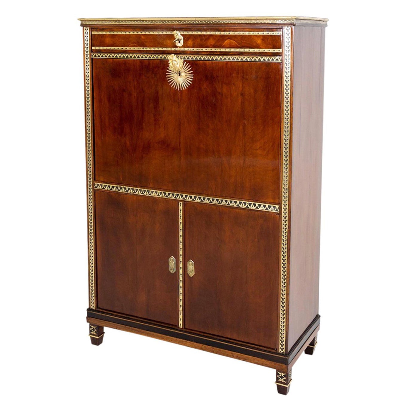 19th Century Russian Antique Veneered Mahogany Secretary by Heinrich Gambs For Sale