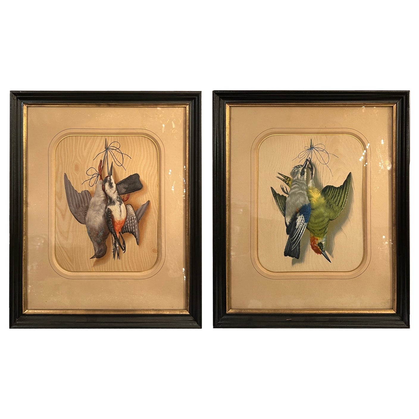Pair Antique Framed "Nature Mortes" Paintings on Wood Panel, Circa 1870. For Sale