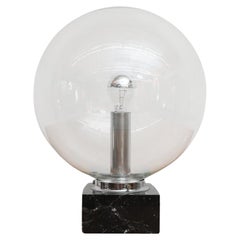 Vintage Large Glass Globe Lamp with Black Marble Cube Base, Model 3480, 1970’s