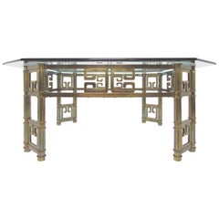 Mastercraft Coffee Table in Brass with Greek Key Motif and Octagonal Glass Top