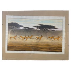 Toshi Yoshida, signierter japanischer Holzschnitt mit Holzschnitt, Thomson's Gazelles in limitierter Auflage