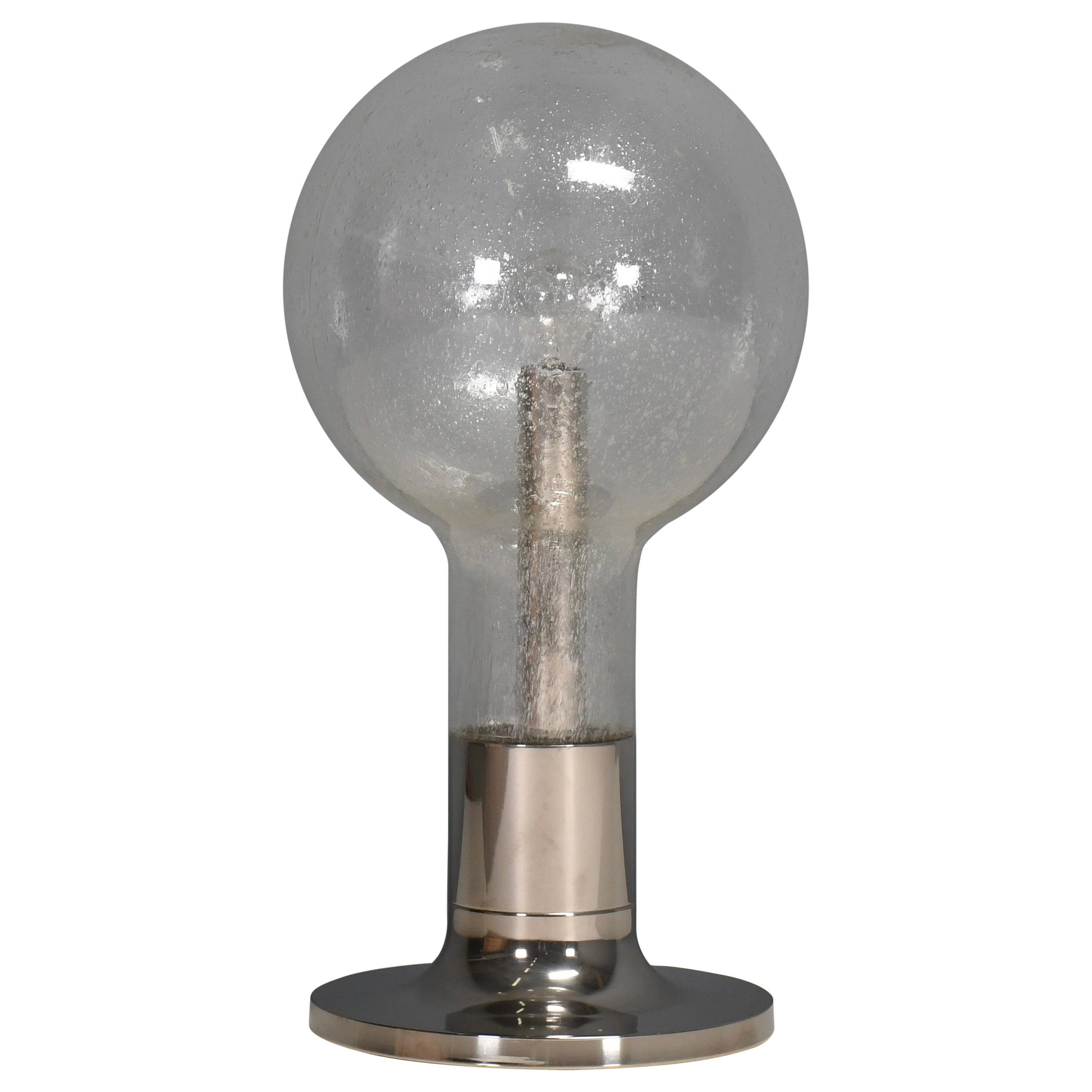 Grande lampada da tavolo in cromo e vetro Temde Switzerland, anni '70