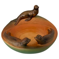 Danish Art Nouveau Handcrafted Bowl with Sea Lions by P. Ipsens Enke, 1910/1920s