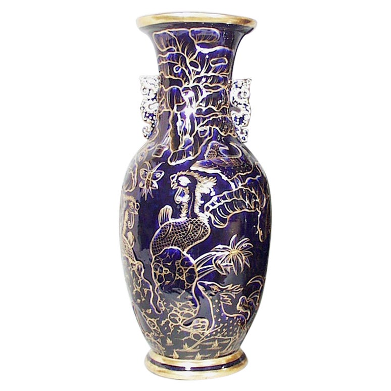 Mason's Ironstone Chinoiserie Mazarine Große blaue Vase aus Eisenstein