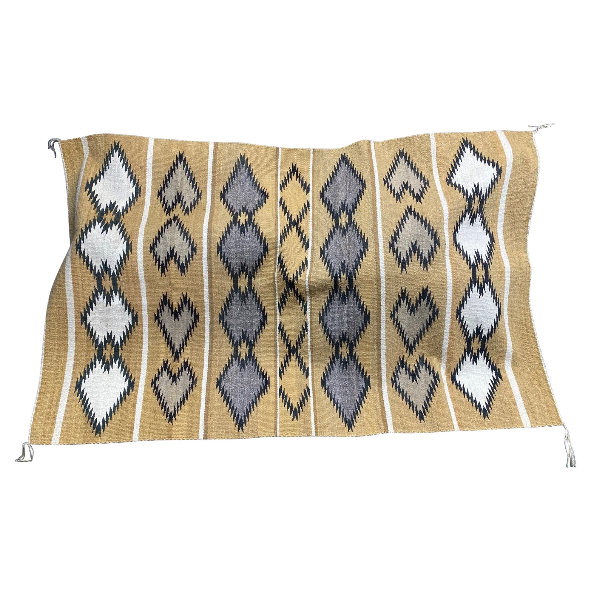 Native American Navajo Antique Vintage Geometric Handwoven Wool Rug Blanket For Sale