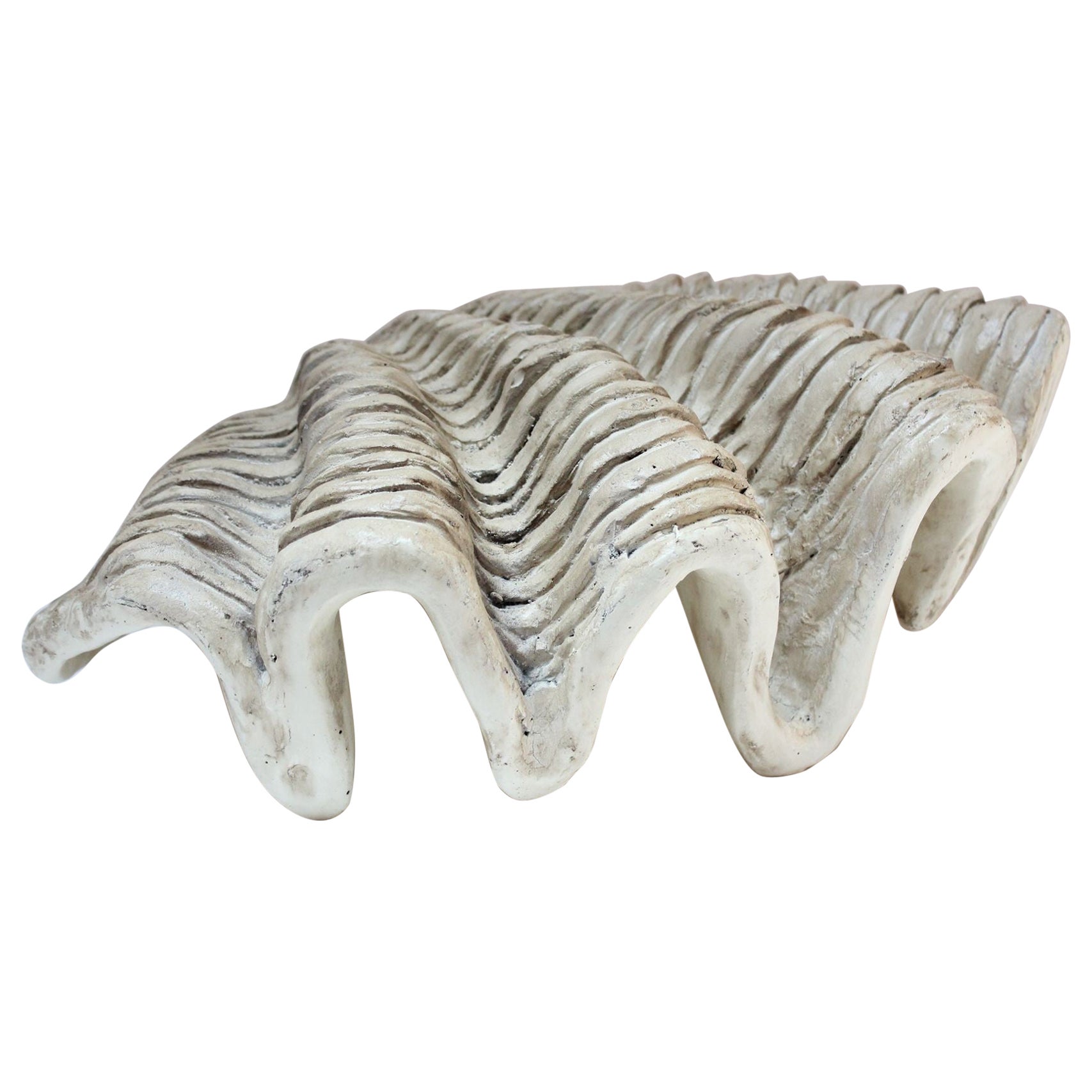 Vintage Plaster and Resin Giant Tridacna Clam Shell Centerpiece/Vide Poche For Sale