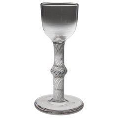Antique Rare Multi Spiral Air Twist Stem Short Wine Glass With Firing Foot c1780