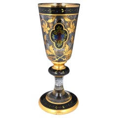 Large Julius Mühlhaus Decorated Glass Goblet c1910