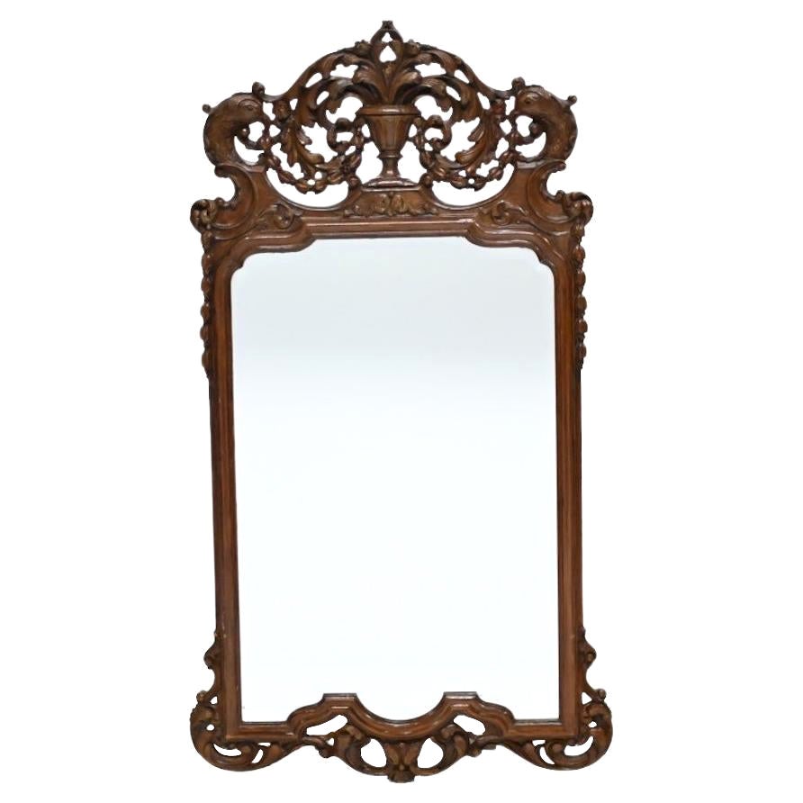 Walnut Pier Mirror Carved Glass English Antique en vente