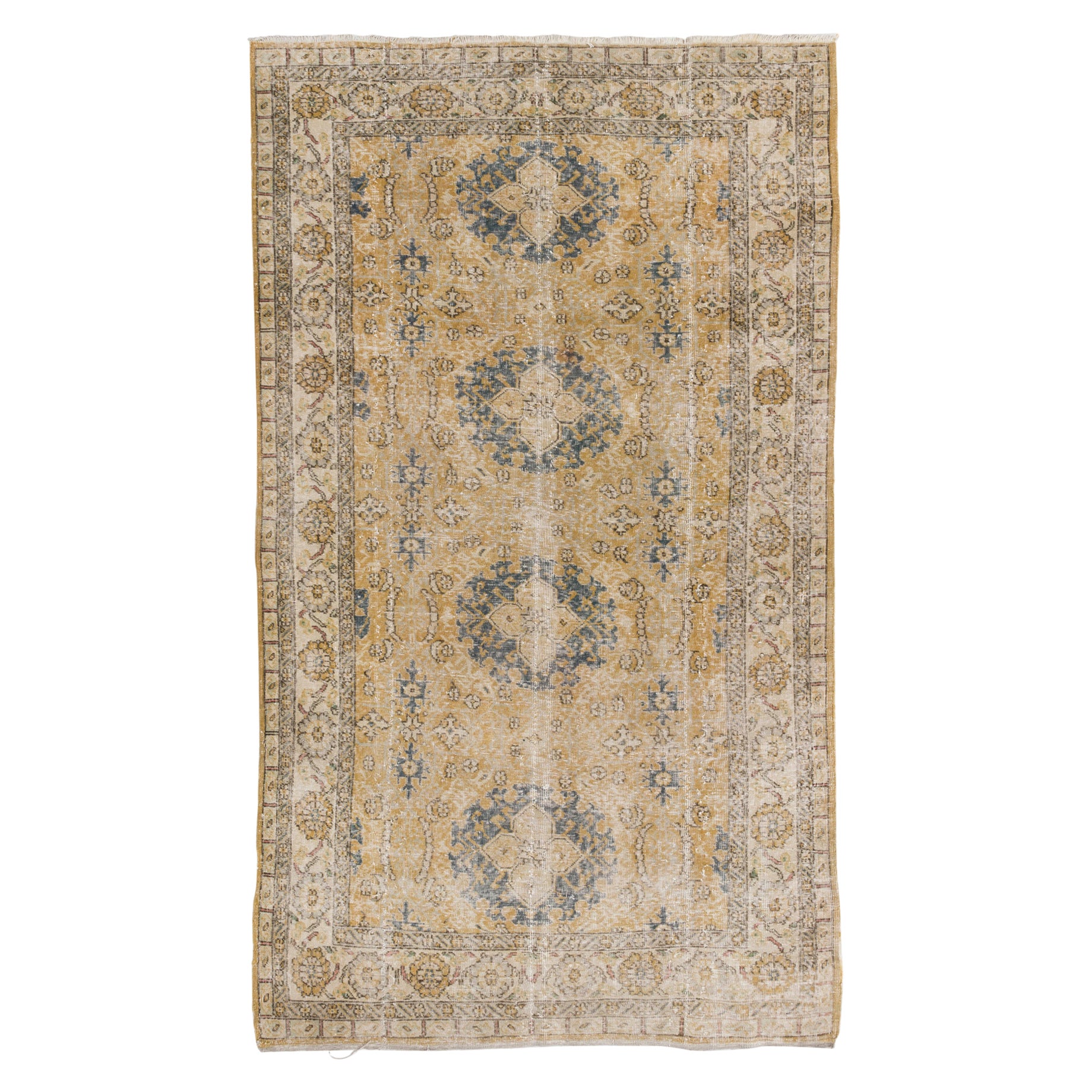 5x8 Ft Vintage Central Anatolian Area Rug, Shabby Chic Handmade Wool Carpet For Sale