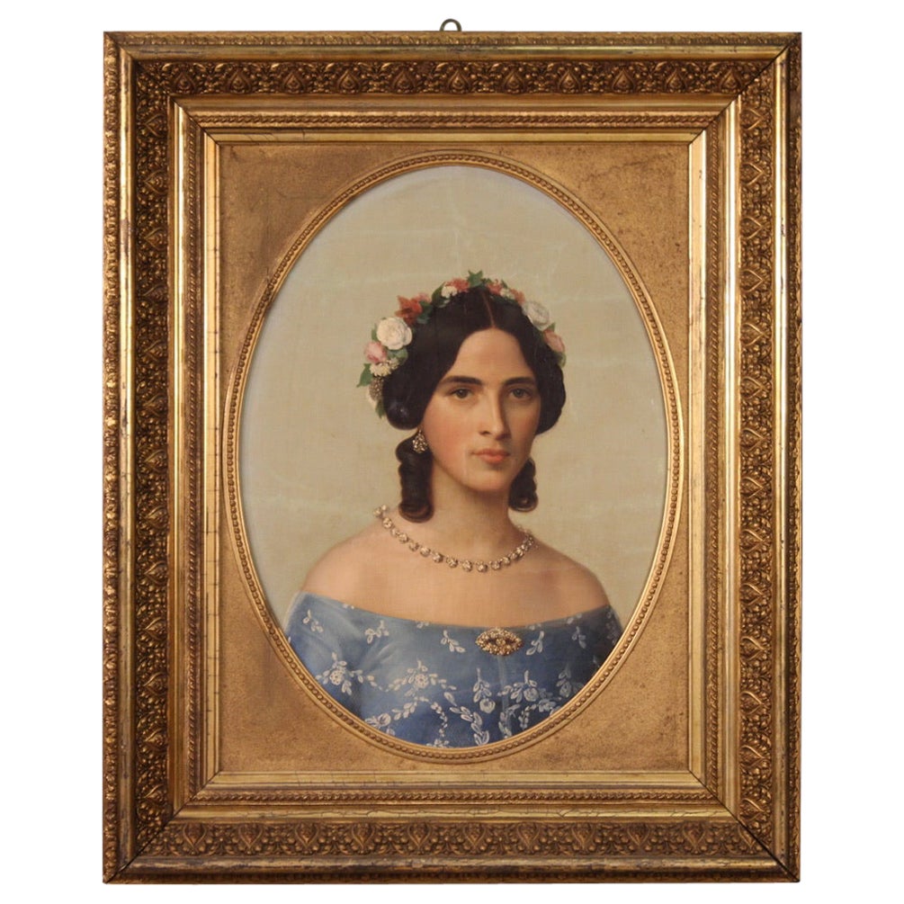 19th Century Oil On Canvas Antique Italian Portrait Painting, 1860
