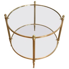 Vintage Small Round Brass Coffee Table by Maison Baguès