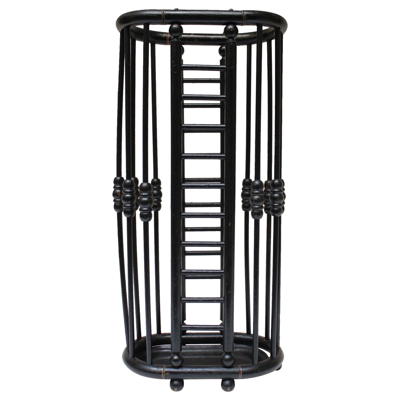 Arts and Crafts Stick and Ball Form Ebonized Umbrella Stand For Sale