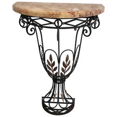 Rare Small Wrought Iron Console with Marble Top. French work. Circa 1940