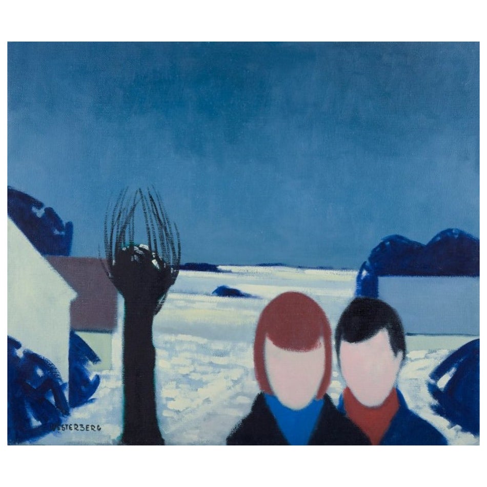 K. Westerberg alias Knud Horup. Oil on canvas. Winter landscape with figures For Sale