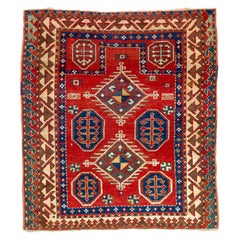 3.5x3.9 Ft Rare Antique Caucasian Borchalo Kazak Prayer Rug, Ca 1875