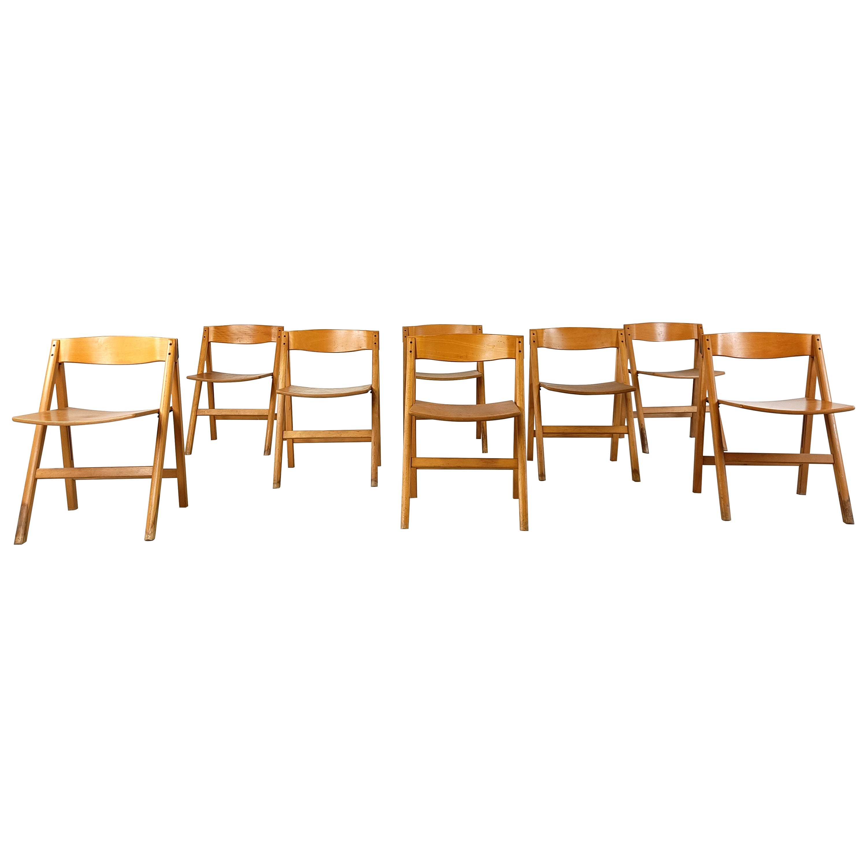 Vintage scandinavian folding chairs by Hyllinge Mobler, 1970s - set of 8 For Sale