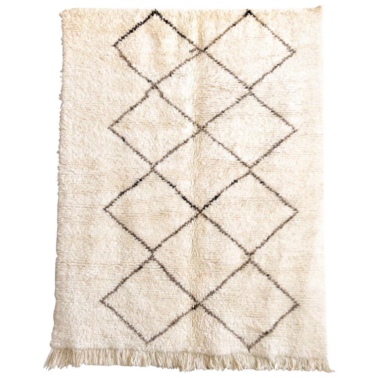 Vintage Moroccan Beni Ourain Beige Wool Floor Rug