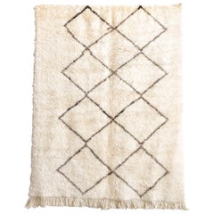 Vintage Moroccan Beni Ourain Beige Wool Floor Rug