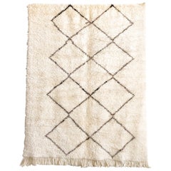 Tapis de sol marocain vintage Beni Ourain en laine beige