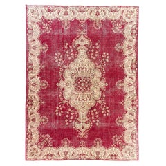 Tapis oriental vintage 9x12,3 Ft. Tapis traditionnel turc rouge et beige