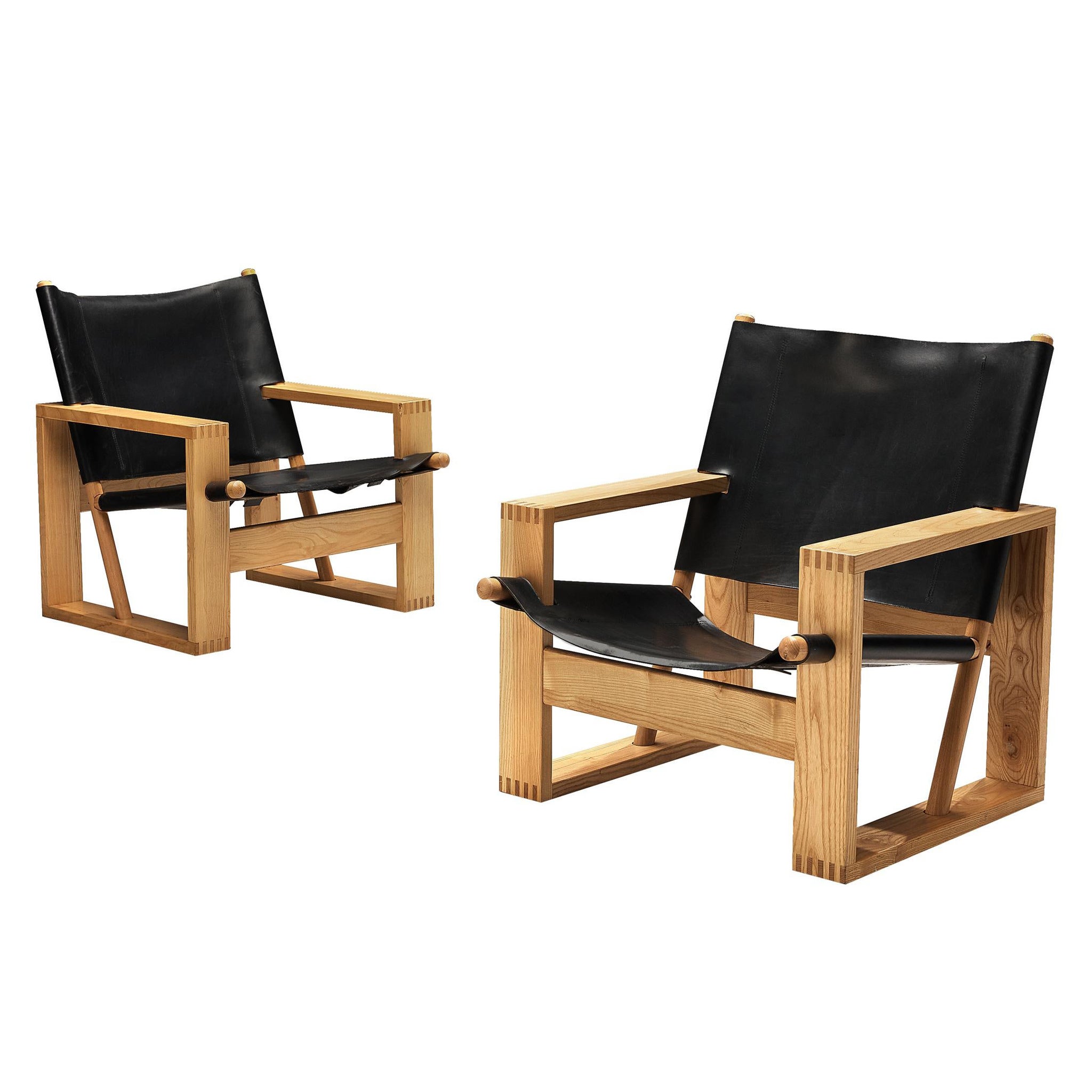 Ate van Apeldoorn Lounge Chairs in Ash and Black Leather  For Sale
