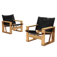 Ate van Apeldoorn Lounge Chairs in Ash and Black Leather 