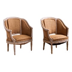 Antique 19th Century French  Pair Of Corbeille Bergere Armchairs 